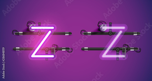 Realistic glowing purple neon charcter on and off