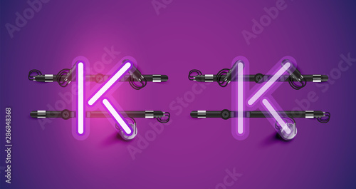 Realistic glowing purple neon charcter on and off