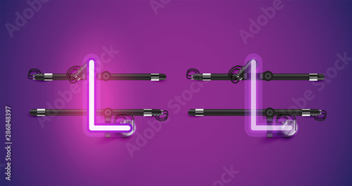 Realistic glowing purple neon charcter on and off