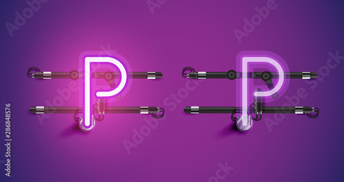 Realistic glowing purple neon charcter on and off © Sebestyen Balint