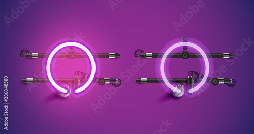 Realistic glowing purple neon charcter on and off