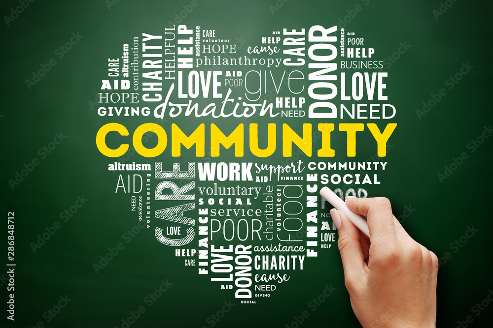 Community heart word cloud concept on blackboard Community heart word cloud concept on blackboard