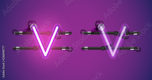 Realistic glowing purple neon charcter on and off