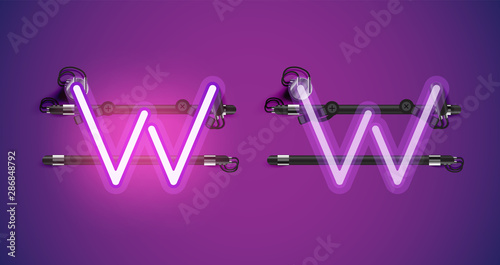 Realistic glowing purple neon charcter on and off