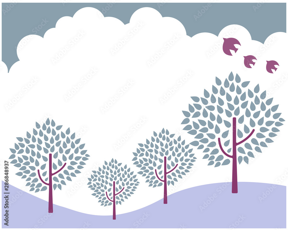 木 森 冬 ポップ イラスト メッセージカード 背景 鳥 可愛い Stock ベクター Adobe Stock