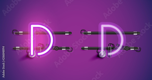 Realistic glowing purple neon charcter on and off