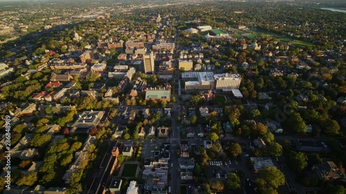 Providence Rhode Island Aerial v29 Birdseye view of College Hill and surrounding area looking north, flying south backwards at sunrise - October 2017