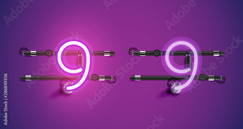 Realistic glowing purple neon charcter on and off