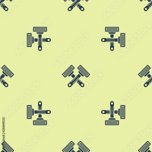 Blue Crossed shaving razor icon isolated seamless pattern on yellow background. Vector Illustration
