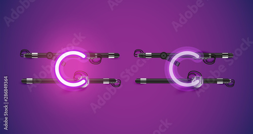 Realistic glowing purple neon charcter on and off