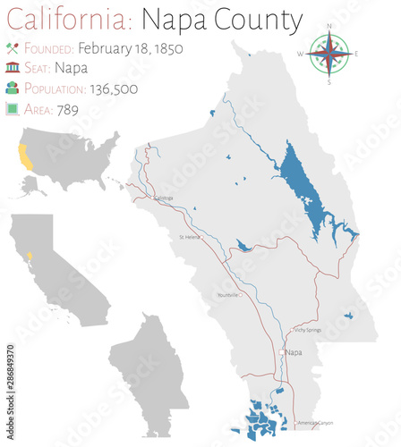 Large and detailed map of Napa county in California, USA