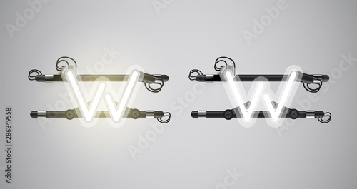 Realistic glowing grey neon charcter on and off