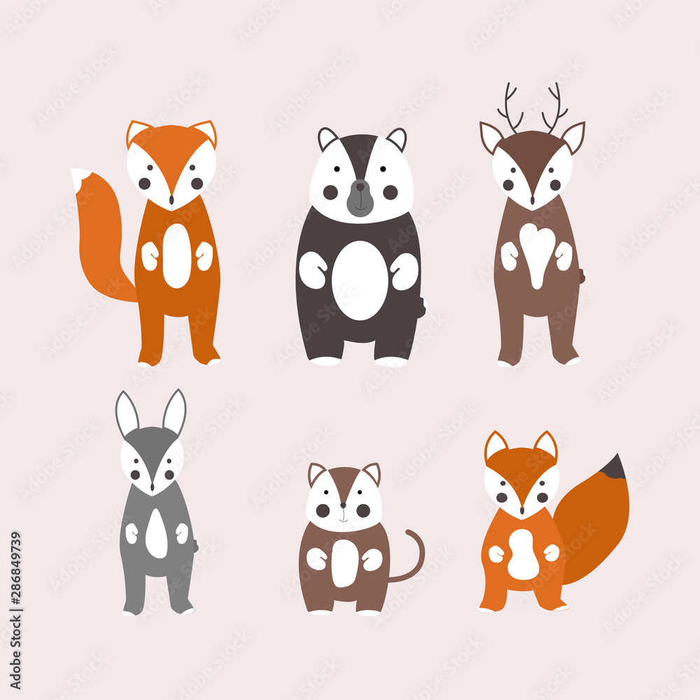 Fototapeta premium Scandinavian style animals collection. Cute vector animals set.