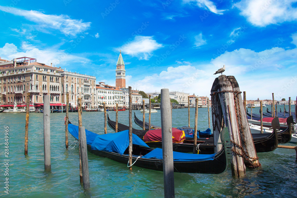 Beautiful view of Campanile Campanile in Piazza San Marco and the Venetian lagoon in Venice, Italy
