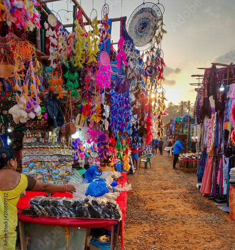 the famous colorful arpora market of Anjuna, Goa photo
