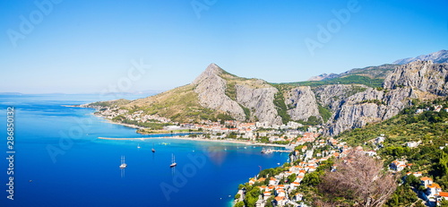 panorama of coastline and mountains in Omis Croatia