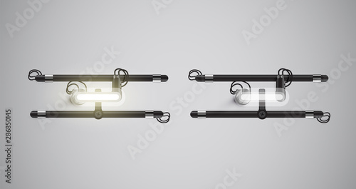 Realistic glowing grey neon charcter on and off