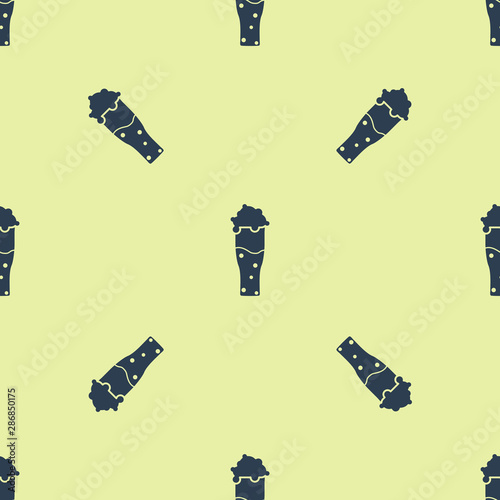 Blue Glass of beer icon isolated seamless pattern on yellow background. Vector Illustration