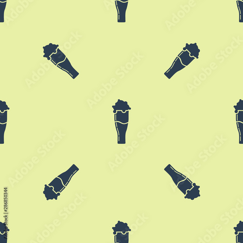 Blue Glass of beer icon isolated seamless pattern on yellow background. Vector Illustration