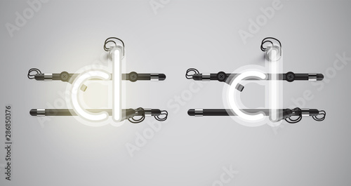 Realistic glowing grey neon charcter on and off