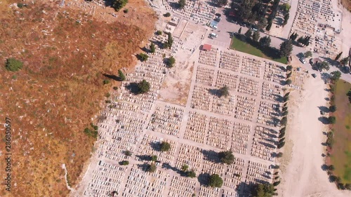 Zefat Cemetary Aerial flight view Drone footage over Zefat old Cemetary, Israel photo