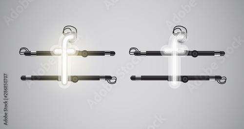 Realistic glowing grey neon charcter on and off
