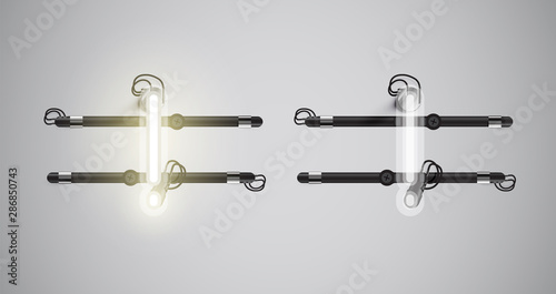 Realistic glowing grey neon charcter on and off