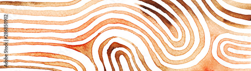 Brown abstract stripes watercolor Horizontal Background. Inspired by tribal body paint. Raster banner template. photo