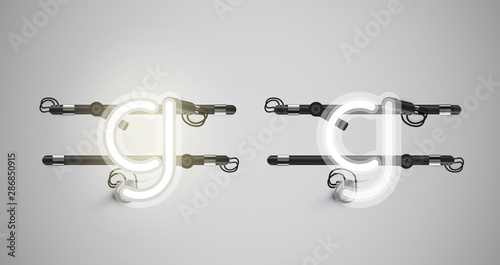 Realistic glowing grey neon charcter on and off