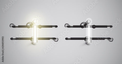 Realistic glowing grey neon charcter on and off