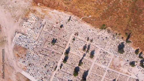 Zefat Cemetary Aerial flight view Drone footage over Zefat old Cemetary, Israel photo