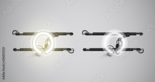 Realistic glowing grey neon charcter on and off
