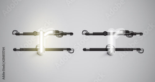 Realistic glowing grey neon charcter on and off