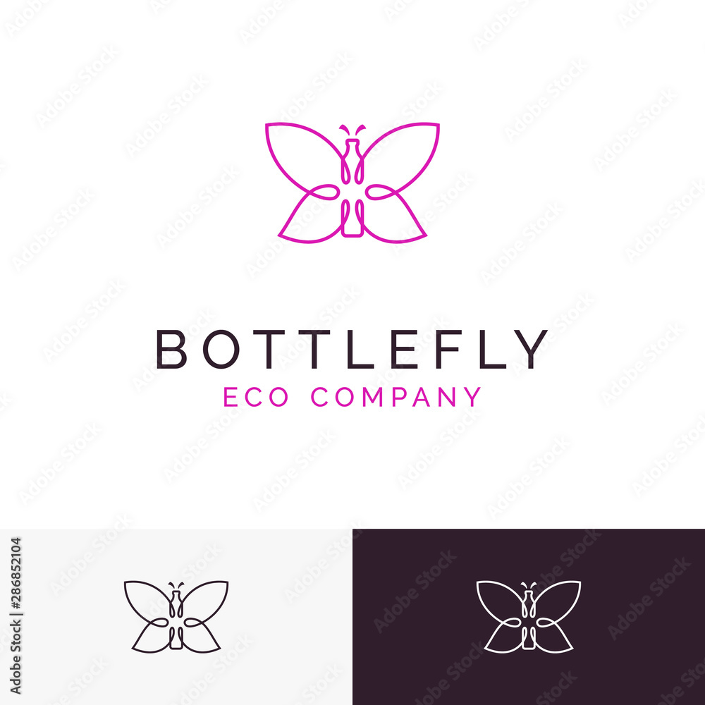 Abstract Butterfly Bottle Reuse Recycle Environmentally Friendly logo design