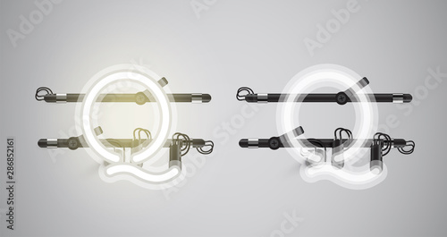 Realistic glowing grey neon charcter on and off