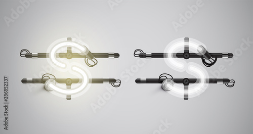 Realistic glowing grey neon charcter on and off