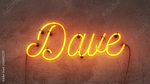 Neon sign spelling the name Dave, this realistic sign starts when the sign is off then it turns on with amazing flashing flickering effects, then after 30 seconds it flashes on and off can be looped photo