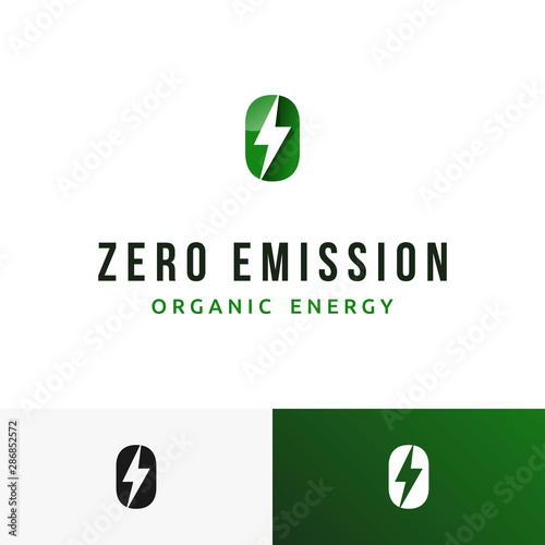 zero emission logo design inspiration. it's a zero shape with thunder inside it to conveys zero emission