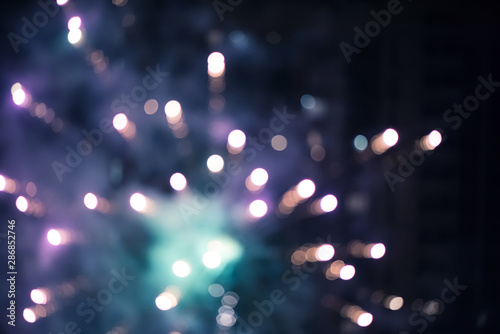 Blurred colorful closeup fireworks light up the sky with beautiful bokeh.