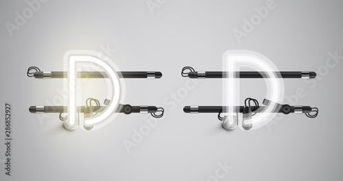 Realistic glowing grey neon charcter on and off