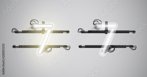 Realistic glowing grey neon charcter on and off