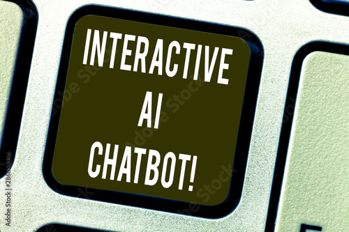 Conceptual hand writing showing Interactive Ai Chatbot. Business photo text computer program that simulates huanalysis conversation Keyboard key Intention to create computer message idea