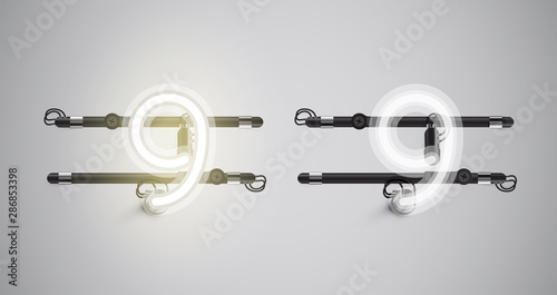 Realistic glowing grey neon charcter on and off