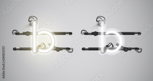 Realistic glowing grey neon charcter on and off