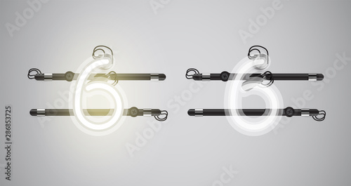 Realistic glowing grey neon charcter on and off
