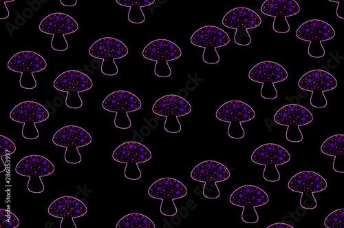 Black seamless mushrooms pattern