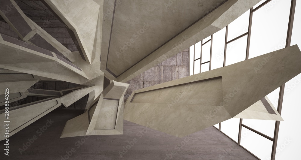 Fototapeta premium Abstract architectural brown and beige concrete interior of a minimalist house. 3D illustration and rendering