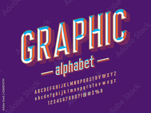 Chisel style alphabet design with uppercase, lowercase, numbers and symbols