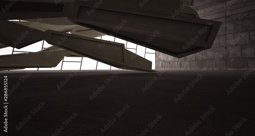 Fototapeta premium Abstract architectural brown and beige concrete interior of a minimalist house. 3D illustration and rendering
