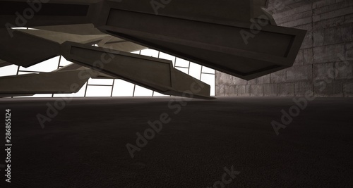 Abstract architectural brown and beige concrete interior of a minimalist house. 3D illustration and rendering © SERGEYMANSUROV